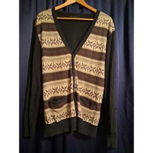 Vintage 90s Y2K Mens Grandpa‎ Grunge Cardigan Stripe Pattern L Distressed